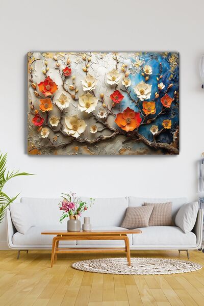 KanvasSepeti Flower Painting Oil Painting Textured Canvas Painting Canvas Wal...