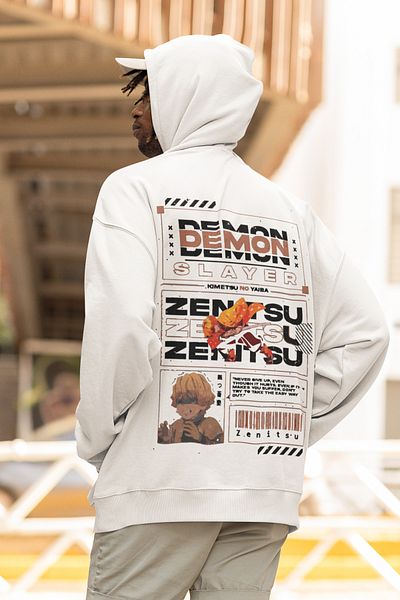 SEVBANO Demon Slayer Zenitsu Printed Unisex Oversize Anime Hoodie