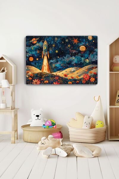 KanvasSepeti Пътуване в космоса - Детска стая Живопис маслена живопис текстур...