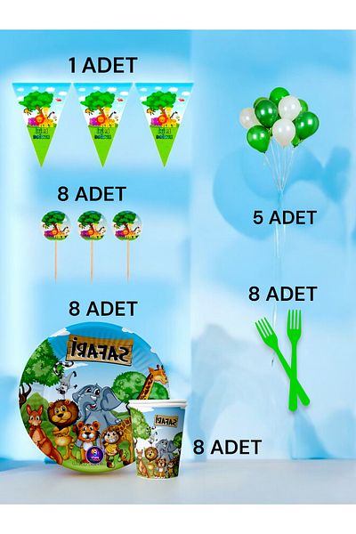 VibeHome Safari Themed m Pack for 8 - Birthday Party and Fun Events
