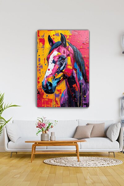 KanvasSepeti Colorful Horse Portrait Canvas Wall Art - Home Living Room - Bed...