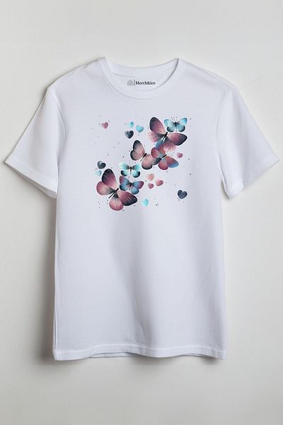 Merch&ice Μπλουζάκι Unisex με στάμπα μπλε-ροζ πεταλούδες και καρδιές