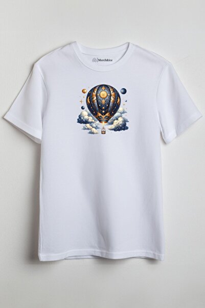 Merch&ice Plavi leteći balon na vrući vazduh i oblaci Štampano unisex T-shirt