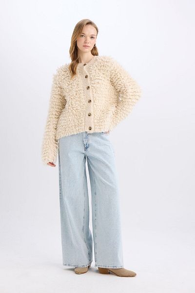 DeFacto Crew Neck Tassel Knitwear Cardigan - Regular Fit E7750Ax24Cw