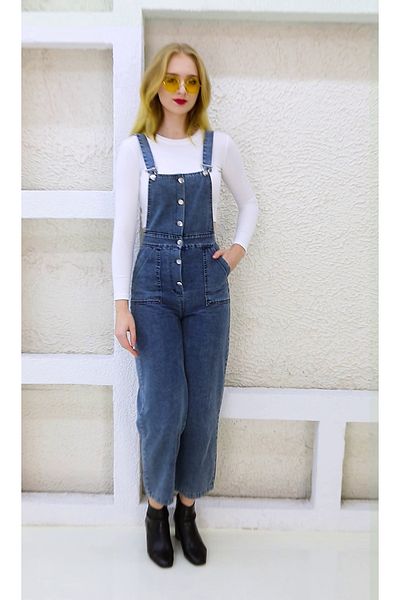 EREN STYLE Salopetă și salopetă din denim enzimatic cu nasturi în față