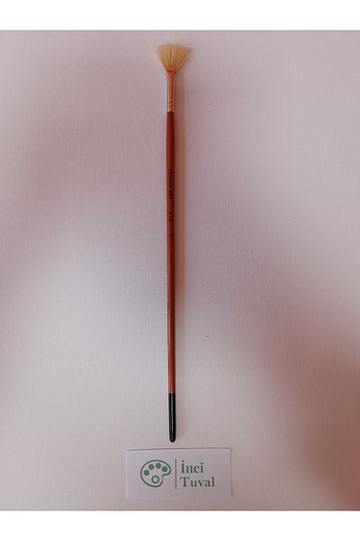 Cenova Art Size 4 Fan Brush - Long Handle Natural Bristle, Acrylic Paint