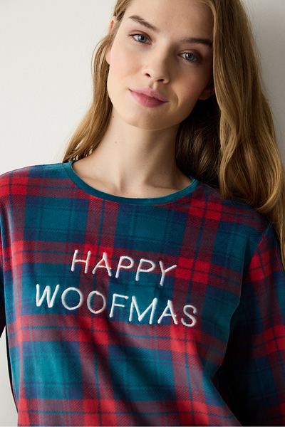 Penti Happy Woofmas Fuzzy Multicolor Pants Pajama Set