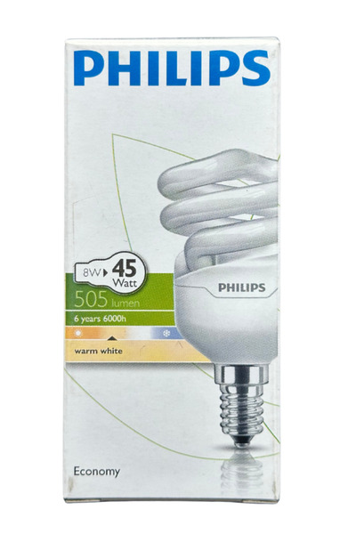 Philips 8W (45W) 2700K (Sarı Işık) E14 Duylu (İnce Duy) Floresan Ampul