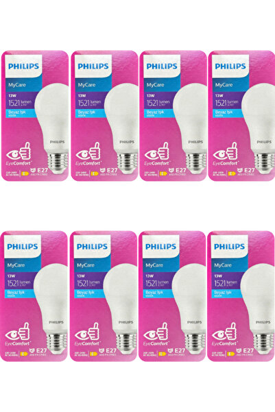 Philips 13W (100W) 6500K (Beyaz Işık) E27 Duylu Led Ampul (8 Adet)