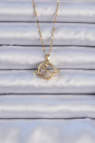 Skygo Saturn Colorful 316L Steel Zircon Stone Star Necklace - Tj-Bko9071