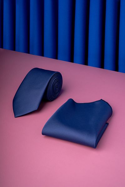 Hatemoğlu Σετ γραβάτα και μαντήλι 7 εκ. Navy Blue που απομακρύνει το νερό και τους λεκέδες