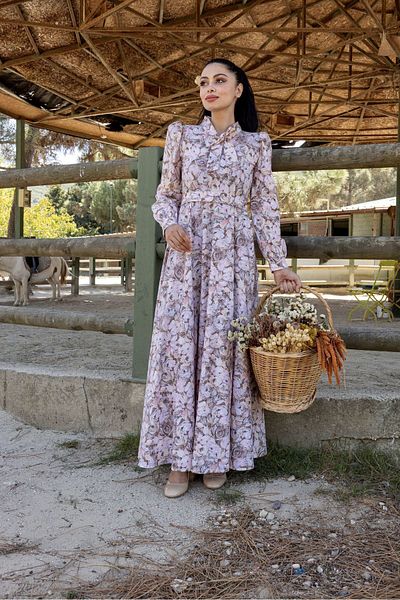 KÜÇÜĞÜM BUTİK Φόρεμα Hijab Brown Pastel Floral Halter Flared