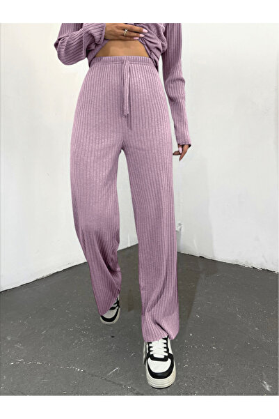 Modamorfo Παντελόνι Casual κοτλέ με λεπτομέρεια με κορδόνια - Πούδρα