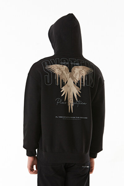 Fulla Moda Φούτερ με κουκούλα με 3 κλωστές και στάμπα πουλιών