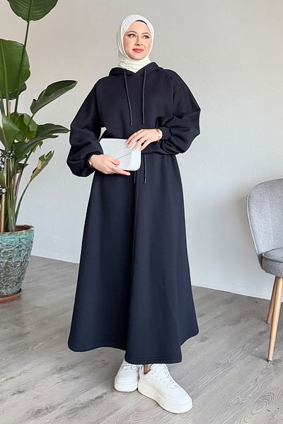 InStyle Sötétkék szett ballon ujjú pulóver szoknyával