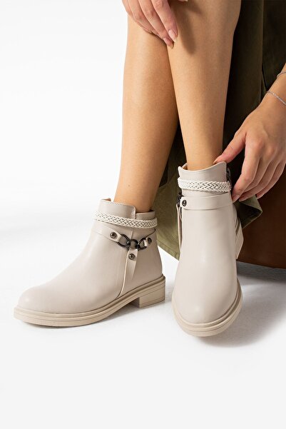 Moda Devrin Γυναικείες μπότες μπεζ με φερμουάρ