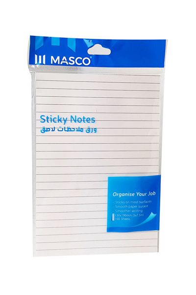 MASCO Lined White Sticky Notes, 100 Sheets