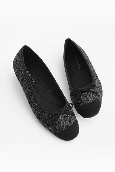 Marjin Damen Ballerinas mit Schleife Fanbe Schwarz