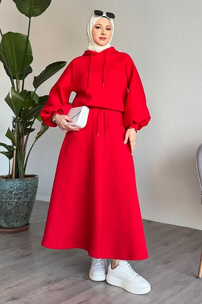InStyle Κόκκινο κοστούμι με φούστα με μπαλόνι