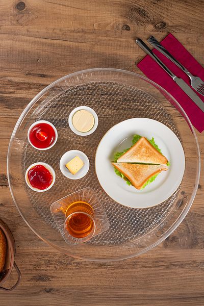 Porsima Ak-843 Unbreakable Presentation Tray - Transparent Round Tray, Tea Brown Color, 39X39 cm