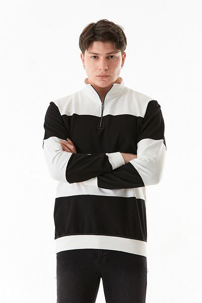 Fulla Moda Color Block Half Zippered Stand Collar Sweatshirt