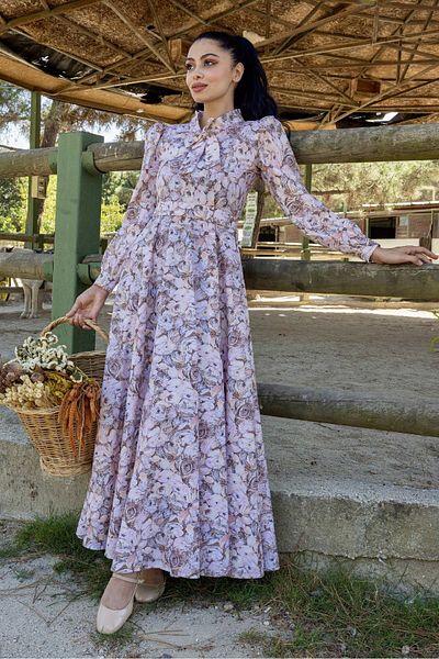 KÜÇÜĞÜM BUTİK Φόρεμα Hijab Brown Pastel Floral Halter Flared
