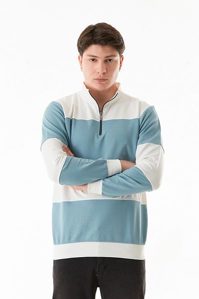 Fulla Moda Color Block Half Zippered Stand Collar Sweatshirt