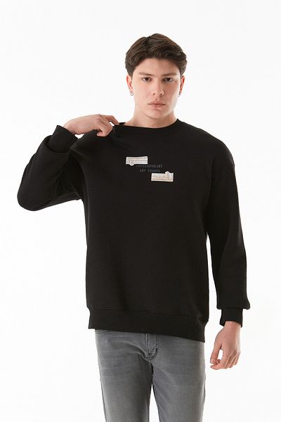 Fulla Moda Φούτερ με λαιμόκοψη με 3 νήματα με ανάγλυφο εμπριμέ