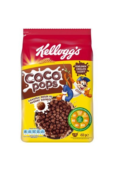 Ülker Coco Pops Chocolate Wheat and Corn Flakes 450 Gr, Contains Fiber, Iron and 6 Vitamins