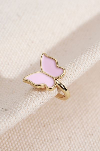 Süspüs Accessories Pink Enamel Butterfly Figure Cartilage Earrings