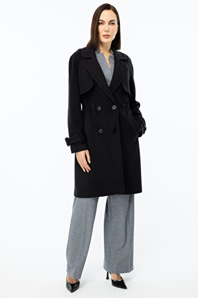 Ekol Παλτό με ζώνη με τέσσερα κουμπιά μαύρο