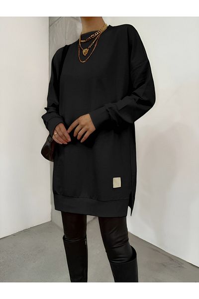 Modamorfo Crested Sweat mit Rundhalsausschnitt und Schlitz – Schwarz