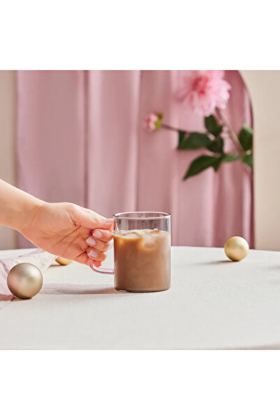 Karaca Miracle, Glass Mug, 450ML, Pink Zigzag