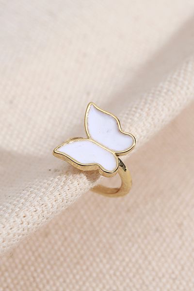 Süspüs Accessories White Enamel Butterfly Figure Cartilage Earrings