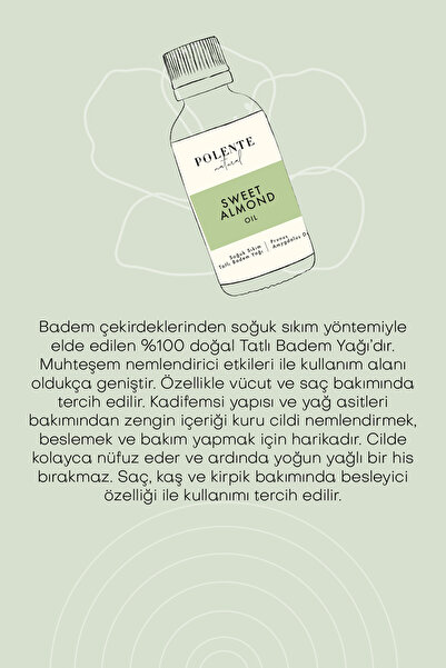 Polente Natural Tatlı Badem Yağı - Soğuk Sıkım (50 ml)