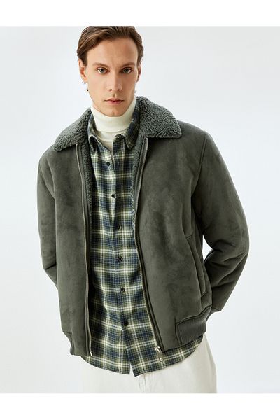 Koton Jachetă din piele de căprioară artificială de pluș, cu fermoar, slim fit