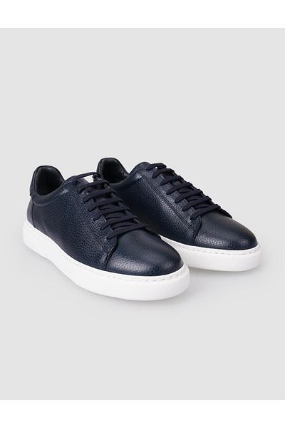 Cabani 100% Genuine Leather Navy Blue Lace-Up Men's Sports Shoes