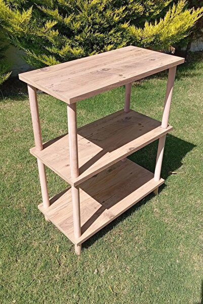 HCAtölye Ahşap Atölyesi Dekoratif 3 Raflı Ahşap Ayaklı Çok Amaçlı Kitaplık Ayakkabılık Rafı- Atlantik Çam