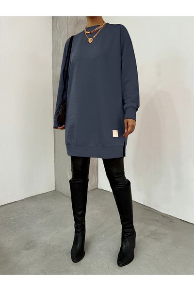 Modamorfo Crested Sweat mit Rundhalsausschnitt und Schlitz – Anthrazit
