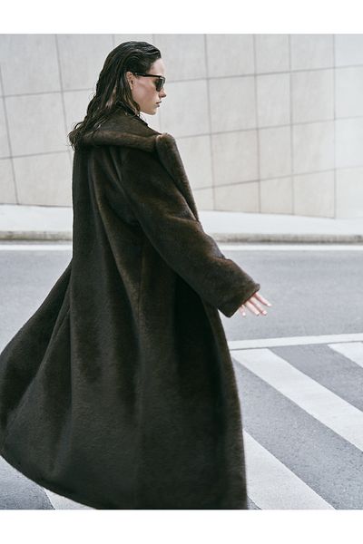 Koton Long Faux Fur Oversize Double Breasted Coat