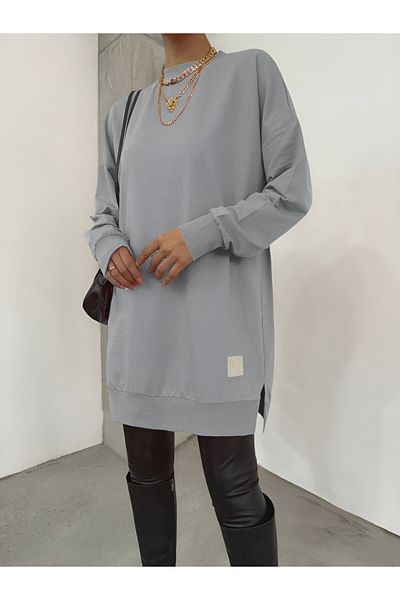 Modamorfo Crested Sweat mit Rundhalsausschnitt und Schlitz -grau