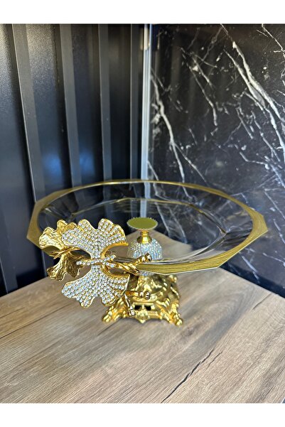 ZEKİ HEDİYELİK Lüks Taşlı Kelebekli Altıgen Sunumluk – Büyük Boy, Şık Ikramlık