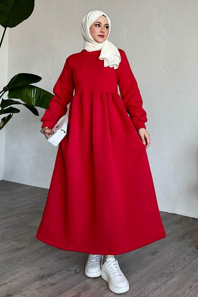 InStyle Elenor Balloon Sleeve Dress - Red