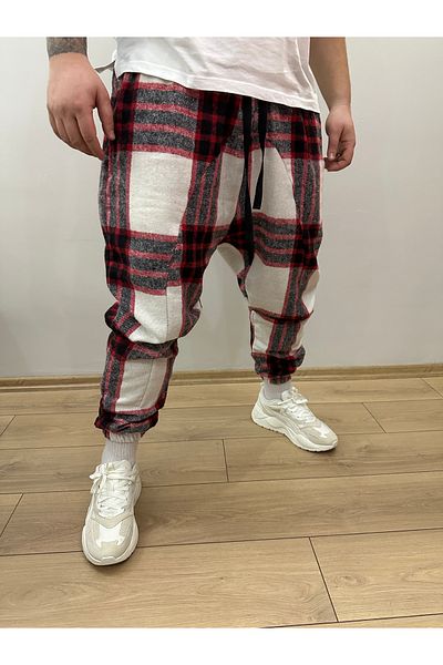 AUST JEANS White Red Plaid Shalwar Model