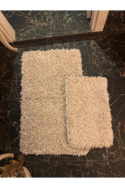 Halımax Cream Shaggy Set of 2 Bath Mat - 40X60Cm and 60X100Cm Mat