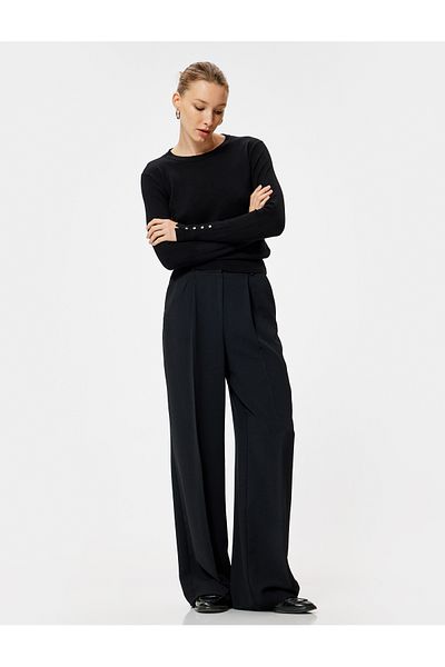 Koton Basic Knitwear Sweater Button Detailed Long Sleeve Round Neck
