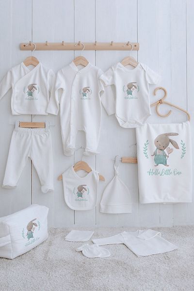 Tuğba Kuğu 11-Piece Organic Hospital Release - Rabbit with Salopet - Baby