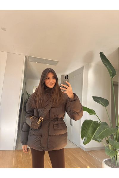 My Blog Brown Puffy Puffy Coat with Elastic Waist- 202459