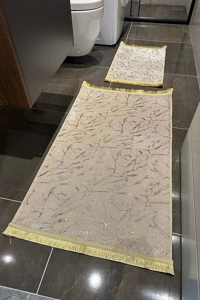 BANSET POST Αντιολισθητική δερμάτινη βάση 1ης ποιότητας Banset - Σετ καθίσματος τουαλέτας 2 τεμαχίων Glitter Rabbit Hair Post, Cream Gold