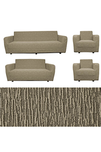 bibaha Lastikli Esnek Yıkanabilir Düz Desen 3+2+1+1 Jakarlı Koltuk Örtüsü Koltuk Kılıfı